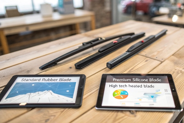 Three different types of winter wiper blades displayed side-by-side for selection.