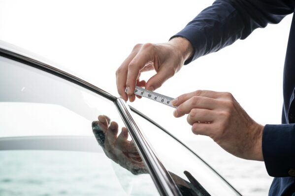 Demonstration of correct measurement procedure for boat windshield wiper blades, showing how to determine the appropriate blade length and curvature for optimal coverage and performance.
