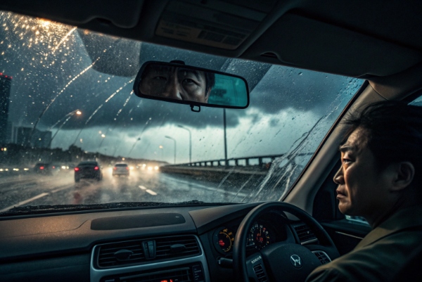 Car windshield blurred by rain due to wrong wiper size