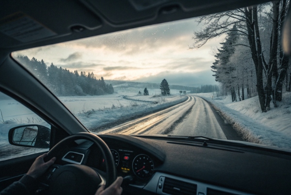Shows effective winter wiper blades in action during snowy conditions, emphasizing safety and clear visibility.