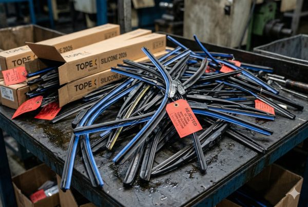 Pile of damaged or defective wiper blades resulting from poor quality control by a bad Chinese supplier