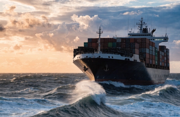 Container ship loaded with wiper blade cargo sailing from China, representing the import journey