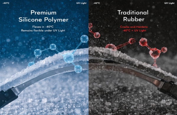 Scientific close-up comparison of silicone and rubber material structures under extreme conditions