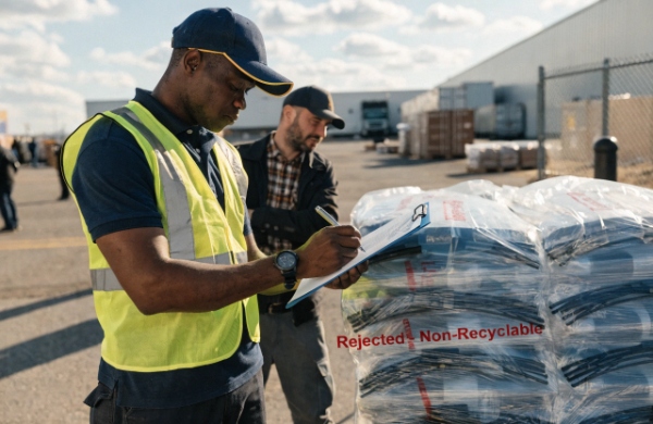 Retailer or inspector rejecting excessive plastic-heavy wiper blade packaging due to 2026 sustainability rules