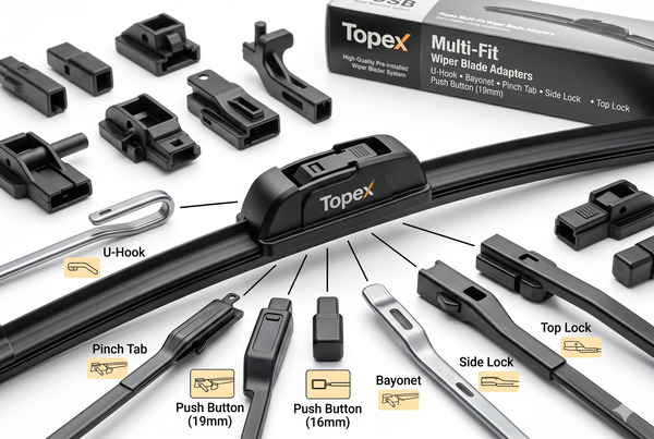 Topex multi-fit wiper blade adapters showing versatile compatibility with different arm types
