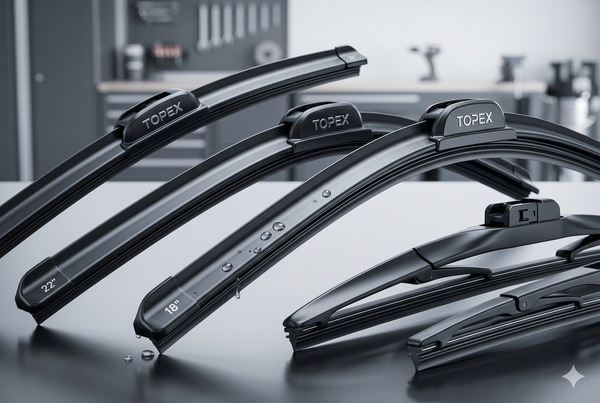 Premium display of TOPEX advanced silicone wiper blades highlighting quality and innovation
