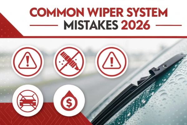 Visual showing common wiper system mistakes like wrong adapter, weak linkage, and motor issues