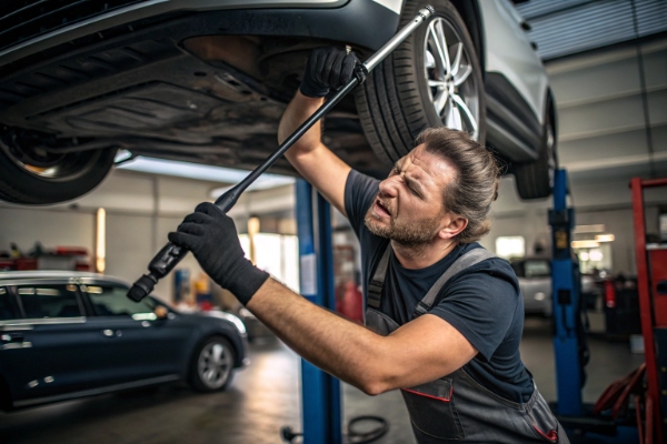 Frustrated technician trying to install a wiper blade with wrong connection type
