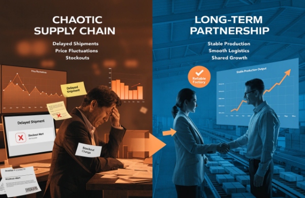 Illustration of volatile wiper blade supply chain problems vs stable long-term partnership benefits