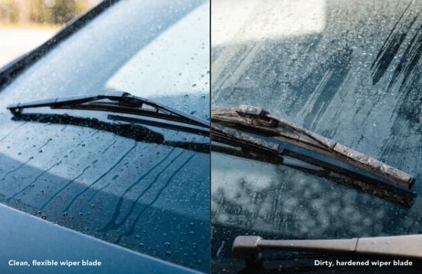 Person properly cleaning and maintaining wiper blades on a car windshield