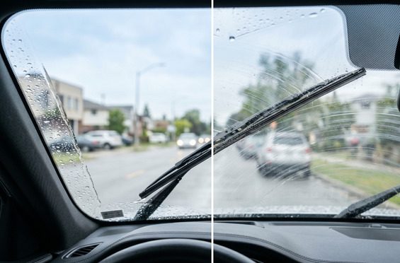 Clear comparison of new vs worn wiper blades to show realistic lifespan
