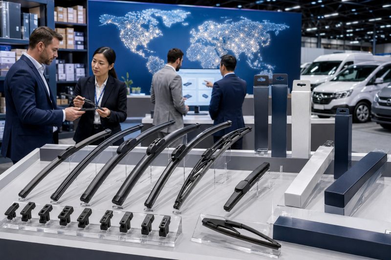 Global wiper blade market overview featuring flat, hybrid, conventional, rear, and OE exact-fit blades across wholesale, retail, fleet, and e-commerce channels.