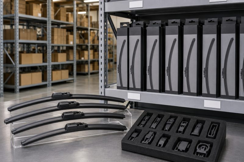 Multi-fit flat wiper blades reducing SKU count for wholesalers