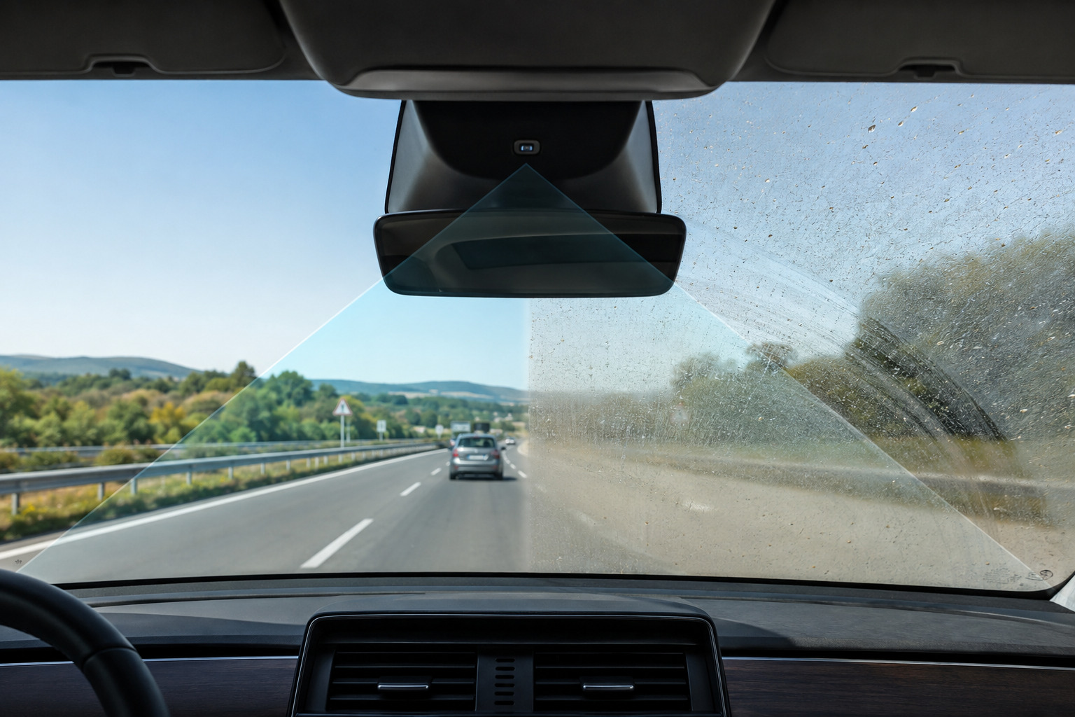 High-quality windshield wiper blades clearing heavy nighttime rain to improve visibility of vehicles, lane markings, pedestrians, and road hazards.