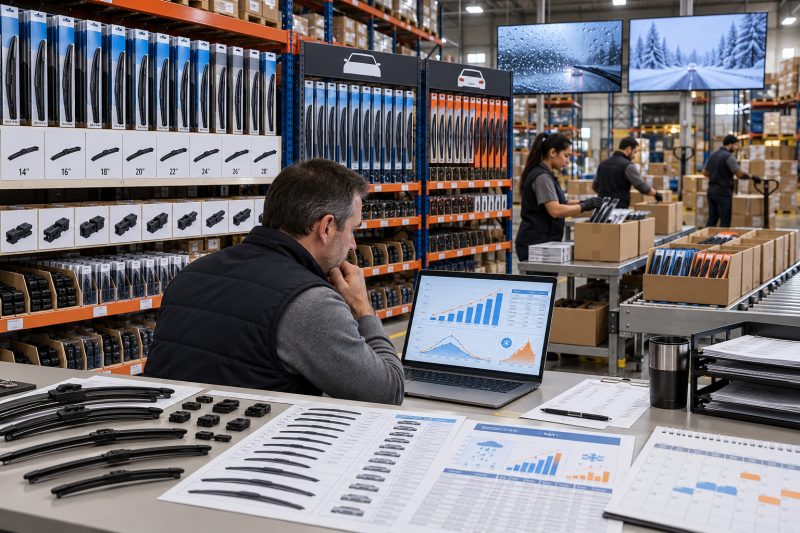 Wiper blade SKU planning for rainy and winter seasons, helping distributors balance fast-moving stock, vehicle coverage, and replenishment.