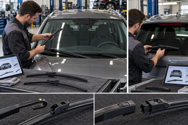 Honda CR-V driver-side, passenger-side, and rear wiper blades checked by model year, connector type, and windshield coverage.